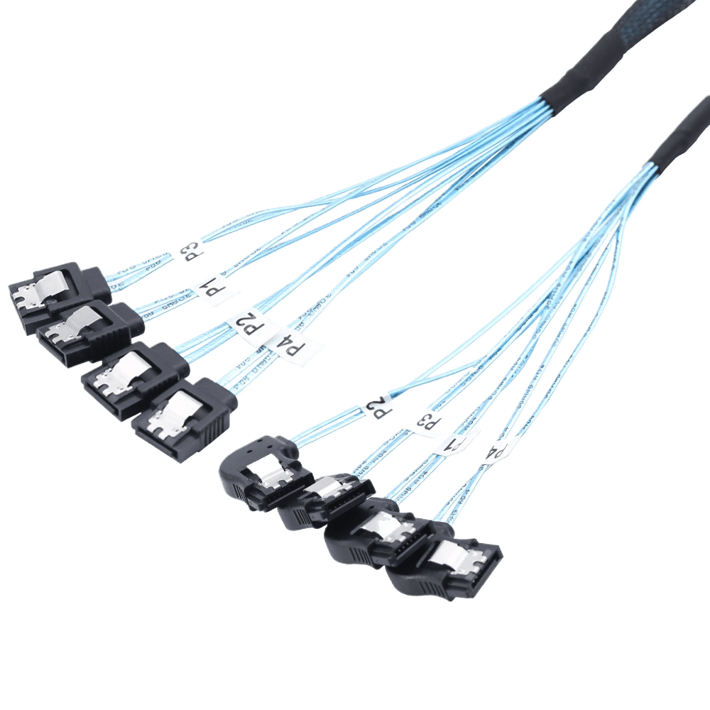 NasBoost LS4 SATA Cable | 4x SATA 3.0 Ports | 6Gbps | 50cm | Right-Angle Female Extension Cable