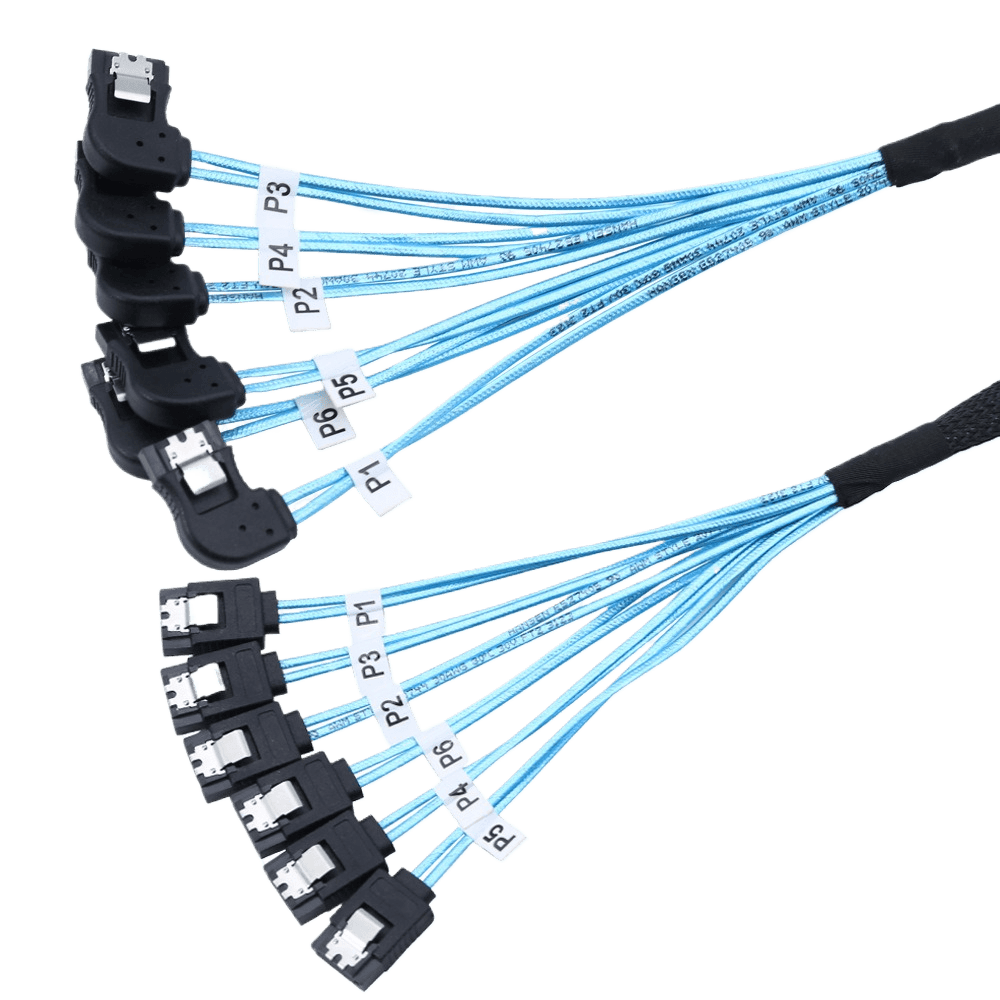 NasBoost LS6 SATA Cable | 6x SATA 3.0 Ports | 6Gbps | 50cm | Right-Angle Female Extension Cable