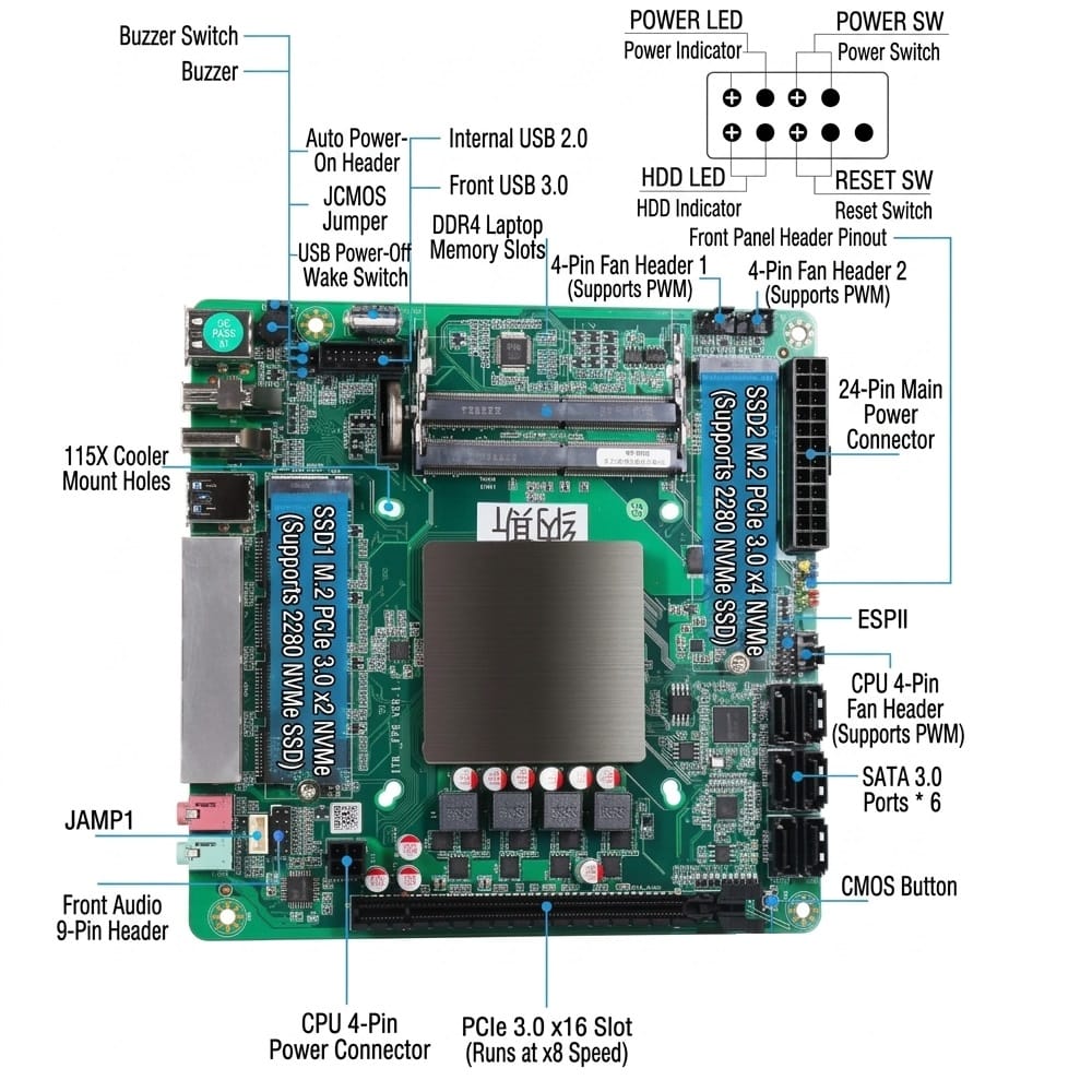 NasBoost M15-N Ryzen5 5625U NAS Motherboard | 6x SATA 3.0 | 2x NVMe | 4x 2.5G LAN - Image 3