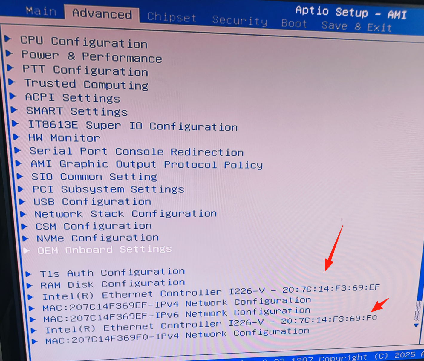 Menú de configuración NVMe